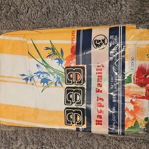 Orange and White Striped Kumot Or Blanket with Floral Design